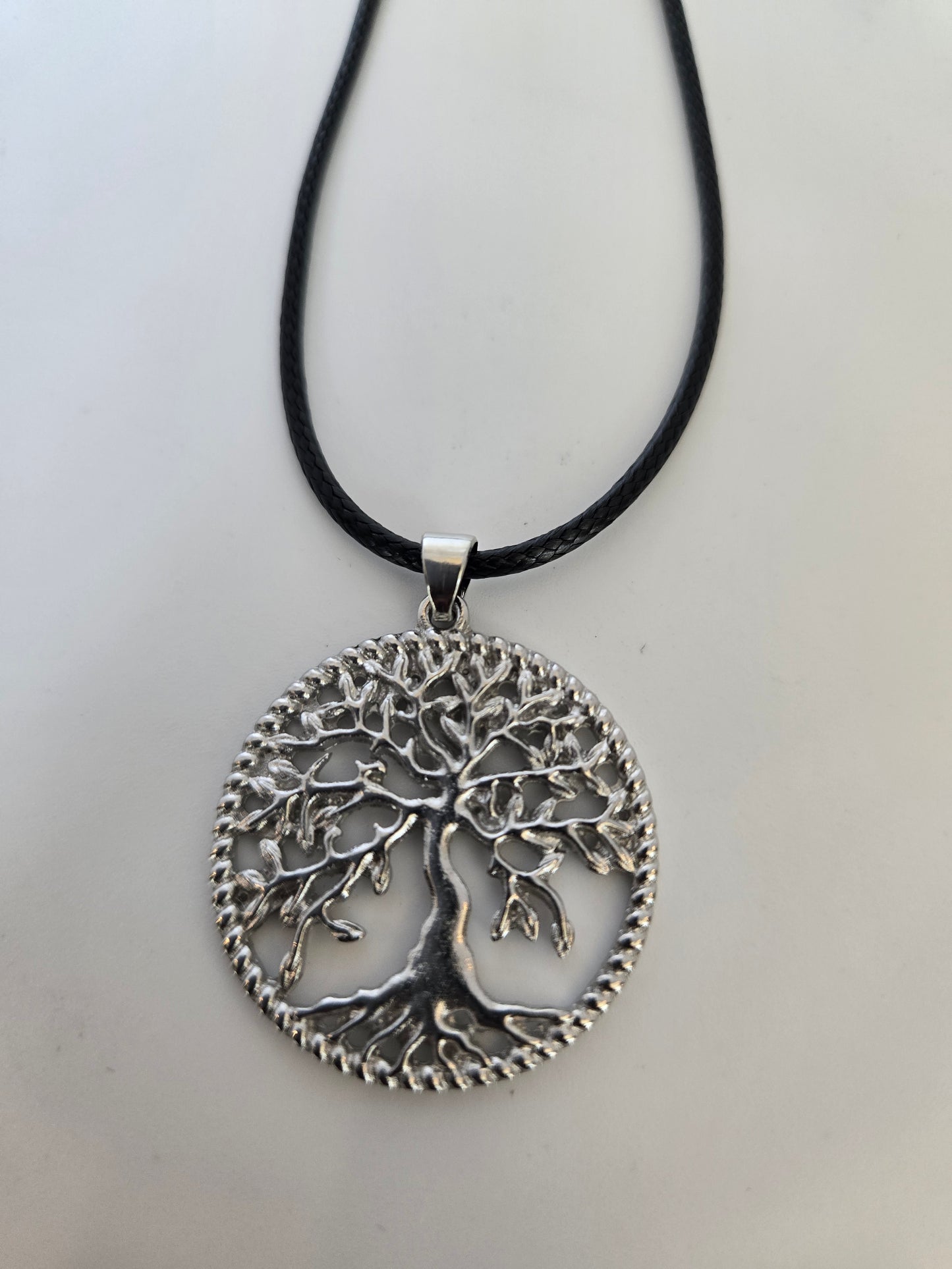 circle silver tree necklace